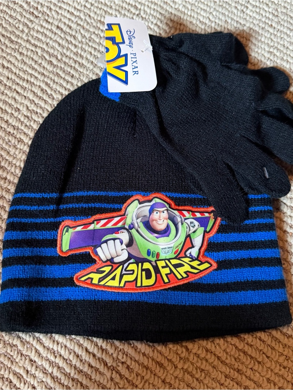 NWT Toy Story Buzz Lightyear Beanie Hat With Gloves Kids OS